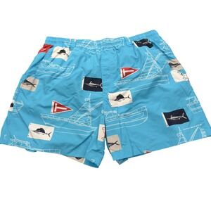 Columbia Shorts Mens XL PFG Super Backcast Blue Fish Boat Nautical Flag
